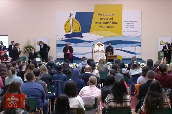 The Pope meets youth in Greece in an Ursuline school